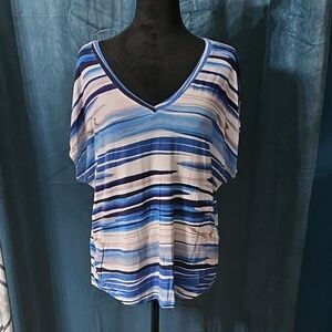 White House Black Market Blue and White Striped Blouse